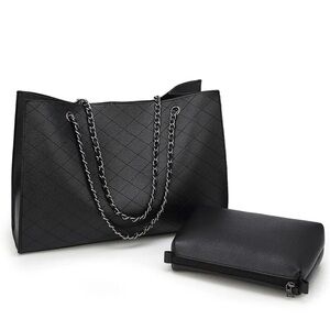 Elegant Black Quilted Women's Tote Bag Set
